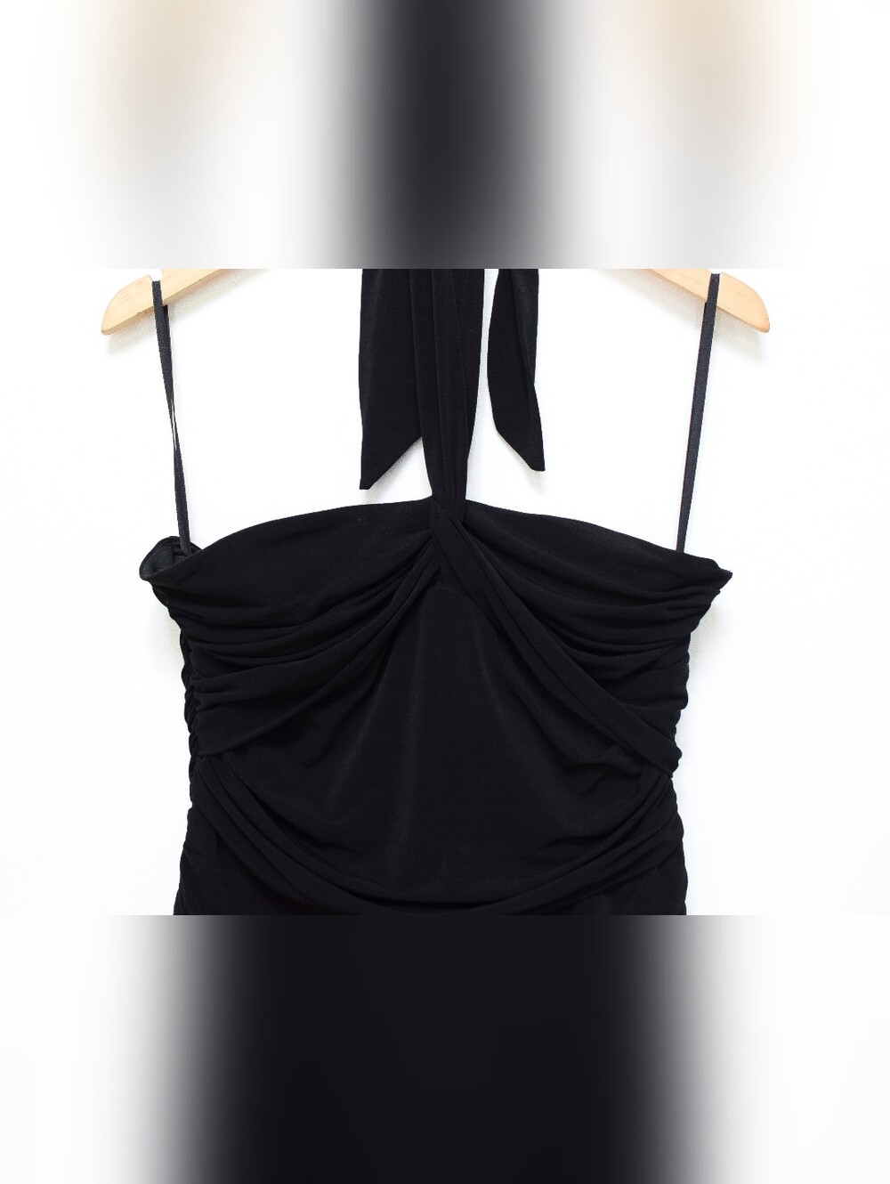 Vintage Black Asymmetrical Halter Dress Ruched Drop Waist Size 16 Y2K 90s Hoco - Picture 2 of 9